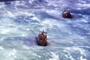Ships sail through a thunderstorm on the Drake Passage in Antarctica in the new Patagonia and Argentina section in Miniatur Wunderland (Image via Getty)