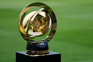 LOS ANGELES, CALIFORNIA - MAY 31: A detailed view of the Club World Cup trophy before the game between the Los Angeles Football Club and Club América in a FIFA Club World Cup 2025 Play-In at BMO Stadium on May 31, 2025 in Los Angeles, California. (Photo by Luke Hales/Getty Images)