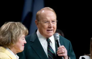 Dr. James Dobson, founder of Focus on the Family and now a radio talk show host, speaks and prays at The Response a day-long "call to prayer for a nation in crisis." (Photo by Robert Daemmrich Photography Inc/Corbis via Getty Images)