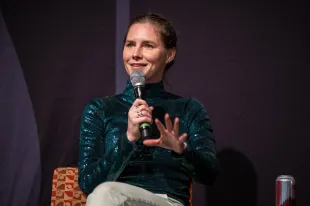 LOS ANGELES, CALIFORNIA - APRIL 26: Author and activist Amanda Knox attends the Los Angeles Times Festival of Books at the University of Southern California on April 26, 2025 in Los Angeles, California. (Photo by Amanda Edwards/Getty Images)