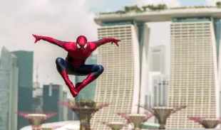 SINGAPORE - MARCH 27:  (EDITORS NOTE: This image has been retouched.) (EXCLUSIVE COVERAGE) Spider-Man explores Singapore during his time in town for "The Amazing Spider-Man 2" on March 27, 2014 in Singapore.  (Photo by Christopher Polk/Getty Images for Sony)