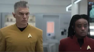 Captain Christopher Pike and Lt. Nyota Uhura in Sickbay in Star Trek: Strange New Worlds Season 3. Photo:Youtube/@ Star Trek