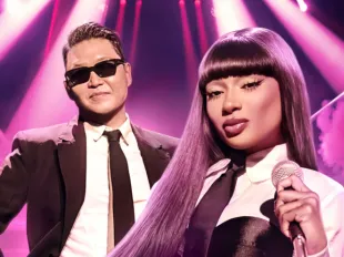 Psy and Megan Thee Stallion on KPOPPED (Image via Apple TV+ Press)