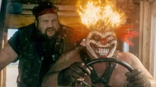 Stu (Mike Mitchell) and Sweet Tooth (Joe Seanoa) in Twisted Metal Season 2, Episode 3. Image via: PEACOCK.
