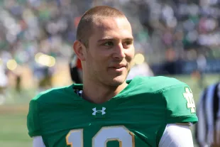 CJ Carr #13 of the Notre Dame Fighting Irish looks on during the 94th Annual Notre Dame Blue-Gold Spring Game at Notre Dame Stadium on April 12, 2025 in South Bend, Indiana. (Photo by Justin Casterline/Getty Images)