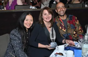 (L-R) Chloe Zhao, Victoria Alonso and Nate Moore attend The 33rd Annual GLAAD Media Awards at The Beverly Hilton (Image via Getty). 