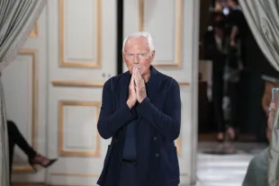 PARIS, FRANCE - JULY 06: Fashion designer Giorgio Armani walks the runway during the Giorgio Armani Prive Couture Haute Couture Fall/Winter 2021/2022 show as part of Paris Fashion Week on July 06, 2021 in Paris, France. (Photo by Peter White/Getty Images)
