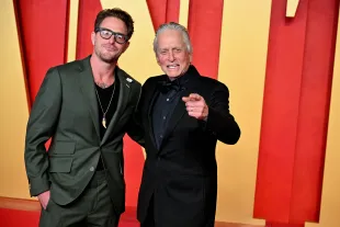 Cameron Douglas and Michael Douglas attend the 2024 Vanity Fair Oscar Party Hosted By Radhika Jones (Image via Getty)