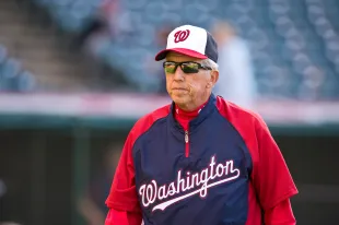 CLEVELAND, OH - JUNE 14: Manager Davey Johnson #5 of the Washington Nationals on the field before the game against the Cleveland Indians at Progressive Field on June 14, 2013 in Cleveland, Ohio. (Photo by Jason Miller/Getty Images)