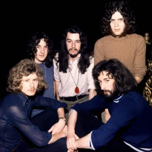 English musicians Robert Millar, Roger Hodgson, Richard Palmer-James, Rick Davies and Dave Winthrop, of the British rock band Supertramp, pose for a group portrait in London, England, August 12, 1970. (Image via Getty)