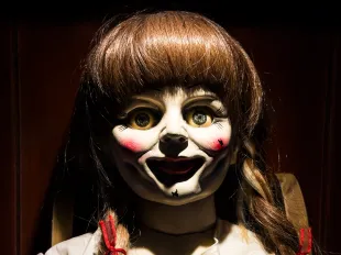 Replica of the doll from the movie 'Annabelle' decoration at the Parque Warner Madrid during the Halloween season on October 27, 2024 in Madrid, Spain. (Photo by David Benito/Getty Images)