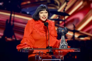 LOS ANGELES, CALIFORNIA - MARCH 17: (FOR EDITORIAL USE ONLY) Lady Gaga accepts the Innovator Award onstage at the 2025 iHeartRadio Music Awards at Dolby Theatre in Los Angeles, California on March 17, 2025. Broadcasted live on FOX. (Photo by Kevin Mazur/Getty Images for iHeartRadio)