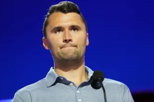 Charlie Kirk is seen onstage at the Fiserv Forum during preparations for the Republican National Convention (RNC) (Image via Getty)