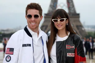PARIS, FRANCE - JULY 26: Shaun White and Nina Dobrev attend the red carpet ahead of the opening ceremony of the Olympic Games Paris 2024 on July 26, 2024 in Paris, France. (Photo by Matthew Stockman/Getty Images)