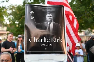 A man named Matt Taber was misidentified for cheering Charlie Kirk's shooter in a viral video (Image via Jacek Boczarski/Anadolu via Getty Images)