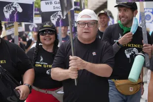 LOS ANGELES, CA - AUGUST 01: Sean Astin is seen at the SAG-AFTRA strike on August 1, 2024 at Warner Brothers Studios in Burbank, California. (Photo by Hollywood To You/Star Max/GC Images)