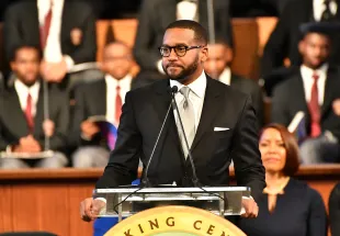 Keynote Speaker Howard-John Wesley, Senior Pastor of Alfred Street Baptist Church speaks onstage during 2020 Martin Luther King, Jr. Commemorative Service at Ebenezer Baptist Church on January 20, 2020 in Atlanta, Georgia. (Photo by Paras Griffin/Getty Images)