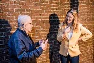 NEW YORK, NY, UNITED STATES - MARCH 21: Constitutional scholar Laurence Tribe with  "What the Constitution Means to Me" playwright and star Heidi Schreck backstage at the Helen Hayes in New York, NY on March 21, 2019. (Photo by Chris Sorensen for The Washington Post via Getty Images)