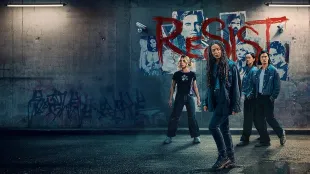 Gen V season 2 key art, the Godolkin crew under “RESIST” graffiti. Image via Prime Video.