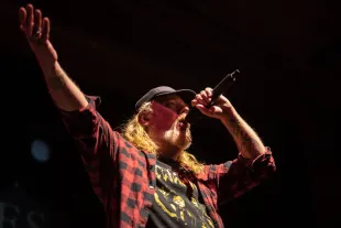 BERKELEY, CALIFORNIA - AUGUST 19: Tomas Lindberg of At The Gates performs at The UC Theatre Taube Family Music Hall on August 19, 2022 in Berkeley, California. (Photo by Miikka Skaffari/Getty Images)