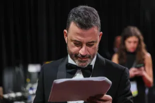 Hollywood, CA - March 10: Jimmy Kimmel back stage during the the 96th Annual Academy Awards in Dolby Theatre at Hollywood & Highland Center in Hollywood, CA, Sunday, March 10, 2024. (Robert Gauthier / Los Angeles Times via Getty Images)