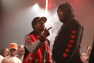 LONG BEACH, CALIFORNIA - OCTOBER 30: Tay Roc (L) and Nu Jerzey Twork perform onstage during Drake's Till Death Do Us Part rap battle on October 30, 2021 in Long Beach, California. (Photo by Amy Sussman/Getty Images)