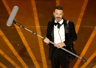 HOLLYWOOD, CALIFORNIA - MARCH 12: Host Jimmy Kimmel speaks onstage during the 95th Annual Academy Awards at Dolby Theatre on March 12, 2023 in Hollywood, California. (Photo by Kevin Winter/Getty Images)