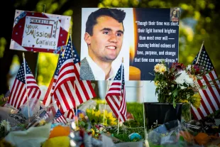 OREM, UTAH - SEPTEMBER 17:  Memorials for Charlie Kirk on  the Utah Valley University campus,  on September 17, 2025 in Orem, Utah. (Photo by Rick Egan/The Salt Lake Tribune/Getty Images)