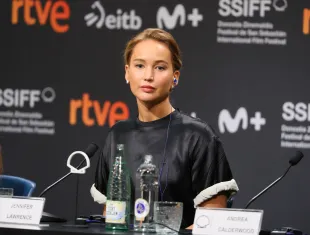 SAN SEBASTIAN, SPAIN - SEPTEMBER 26: Jennifer Lawrence attends the "Die My Love" press conference  during the 73rd San Sebastian International Film Festival on September 26, 2025 in San Sebastian, Spain. (Photo by JB Lacroix/WireImage)
