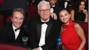 Martin Short, Steve Martin and Selena Gomez at the Emmys via @onlymurdershulu