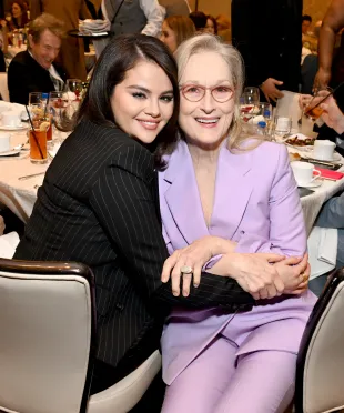 LOS ANGELES, CALIFORNIA - JANUARY 12: (L-R) Selena Gomez and Meryl Streep attend the AFI Awards at Four Seasons Hotel Los Angeles at Beverly Hills on January 12, 2024 in Los Angeles, California. (Photo by Michael Kovac/Getty Images for AFI)