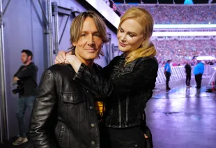 CHARLOTTE, NORTH CAROLINA - OCTOBER 26: (L-R) Keith Urban and Nicole Kidman are seen backstage at the Concert For Carolina Benefit Concert at Bank of America Stadium on October 26, 2024 in Charlotte, North Carolina. (Photo by John Shearer/Getty Images for Concert For Carolina)