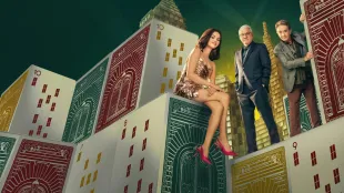 Selena Gomez, Steve Martin, and Martin Short in *Only Murders in the Building* season 5 key art. Image courtesy of Hulu.