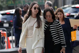 Charlie Javice (left) arrives for her sentencing at court on September 29, 2025 in New York City. (Photo by Spencer Platt/Getty Images)