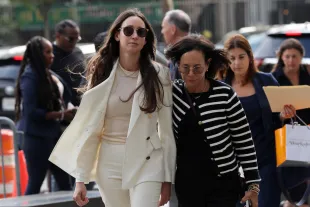 Charlie Javice (left) arrives for her sentencing at court on September 29, 2025 in New York City. (Photo by Spencer Platt/Getty Images)