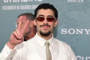NEW YORK, NEW YORK - AUGUST 26: Bad Bunny attends Columbia Pictures' "Caught Stealing" premiere at Regal Union Square on August 26, 2025 in New York City. (Photo by Dia Dipasupil/Getty Images)
