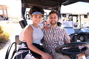 Mariana Darts and Jimmy Darts attend Jeremy Renner's Heroes Fore Kids Las Vegas golf tournament at Bear’s Best Las Vegas on October 20, 2024 in Las Vegas, Nevada. (Photo by Denise Truscello/Getty Images)
