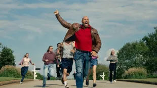 David Denman as Keith leads a furious street chase on Earth X in Peacemaker season 2 episode 7. Image via HBO Max.
