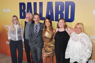 (L-R) Melissa Aouate, Michael Connelly, Michael Alaimo, Maggie Q, Kendall Sherwood, and Trish Hofmann arrive at the Los Angeles premiere of Prime Video series "Ballard" at The Culver Theater on July 09, 2025 in Culver City, California. (Photo by Maya Dehlin Spach/WireImage)