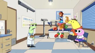 Charlie and Pim take Silly Samuel to a doctor in Smiling Friends season 3 episode 1. Image via Adult Swim.