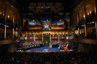 STOCKHOLM, SWEDEN - DECEMBER 10:  A view of the atmosphere at the Nobel Prize Awards Ceremony at Concert Hall  on December 10, 2014 in Stockholm, Sweden.  (Photo by Pascal Le Segretain/Getty Images)