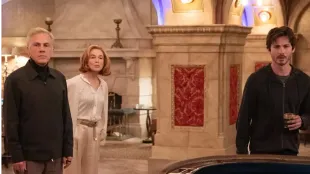 Christoph Waltz, Renée Zellweger and Logan Lerman in Only Murders in the Building Season 5