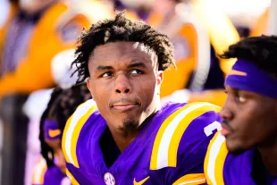 Kyren Lacy took his own life in April 2025 (Image via Gus Stark/LSU/University Images via Getty Images)