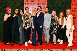 TAMPA, FLORIDA - APRIL 16: Anisa Jomha, Ian “iDubbbz” Jomha (C) and the Creator Clash 2 team attend the Creator Clash 2 Boxing Charity Gala at Floridan Palace Hotel on April 16, 2023 in Tampa, Florida. (Photo by Gerardo Mora/Getty Images for Real Good Touring)