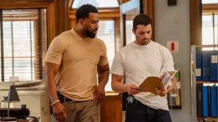 LaRoyce Hawkins as Officer Kevin Atwater and Benjamin Levy Aguilar as Dante Torres in Chicago P.D. season 13 episode 2, Open Wounds. Photo courtesy of NBC.
