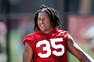Linebacker Ethan Pritchard #35 of the Florida State Seminoles during the first day of Fall Football Practice at the Albert J. Dunlap Athletic Training Facility on the campus of Florida State University on July, 2025 in Tallahassee, Florida. Pritchard is in critical but stable condition in the intensive care unit at a local hospital after suffering a gunshot wound in the head over the weekend while visiting family in Havana, Florida. (Photo by Don Juan Moore/Getty Images)