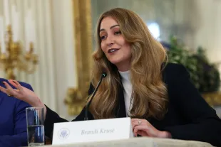WASHINGTON, DC - OCTOBER 08: Conservative commentator Brandi Kruse speaks during a roundtable discussion in the State Dining Room of the White House on October 08, 2025 in Washington, DC. Trump’s administration held the roundtable to discuss the anti-fascist Antifa movement after signing an executive order designating it as a “domestic terrorist organization”. (Photo by Anna Moneymaker/Getty Images)