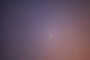 Comet C/2023 P1 (Nishimura) is seen in L'Aquila, Italy, on september 10th, 2023. Discovered in August by a Japanese amateur astronomer, comet Nishimura (C/2023 P1) will reach the point of maximum approach to Earth on September 13 and will acquire its maximum brightness on September 17. It will probably be visible to the naked eye, as well as with telescopes and cameras.  (Photo by Lorenzo Di Cola/NurPhoto via Getty Images)