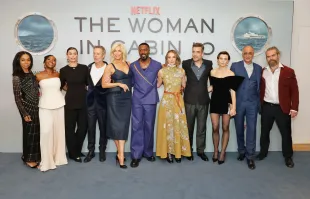 LONDON, ENGLAND - SEPTEMBER 25: (L to R) Pippa Bennett-Warner, Ayo Owoyemi-Peters, Lisa Loven Kongsli, Guy Pearce, Hannah Waddingham, David Ajala, Keira Knightley, Daniel Ings, Gitte Witt, Art Malik and Christopher Rygh attend the premiere of "The Woman In Cabin 10" at BAFTA Piccadilly on September 25, 2025 in London, England. (Photo by Aimee Rose McGhee/Dave Benett/Getty Images for Netflix)