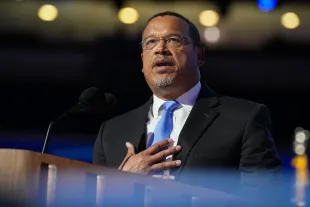 CHICAGO, ILLINOIS - AUGUST 21:  Minnesota Attorney General Keith Ellison speaks on stage during the third day of the Democratic National Convention at the United Center on August 21, 2024 in Chicago, Illinois. Delegates, politicians, and Democratic Party supporters are in Chicago for the convention, concluding with current Vice President Kamala Harris accepting her party's presidential nomination. The DNC takes place from August 19-22.   (Photo by Andrew Harnik/Getty Images)